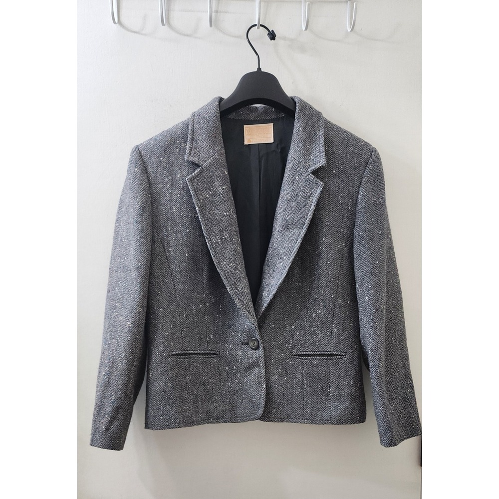 Pendleton Grey Herringbone Virgin Wool Blazer Jacket T402-720 Size 12 USA Made